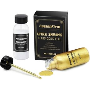 Liquid Gold Leaf Paint Set, Alcohol-Based Metallic Gold Paint, Ultra Shiny Gold Leaf Paint with Varnish, Quick-Drying Gilding Paint for Crafts, DIY, and Resin Projects, 2 pcs x 30ml