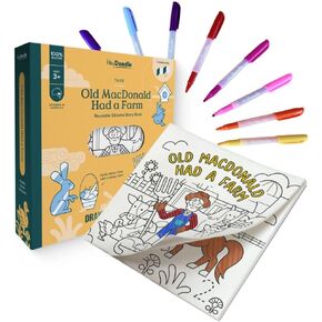 Hey Doodle Tales - كتب تلوين السيليكون القابلة لإعادة الاستخدام للأطفال مع صفحات الوجه والموضوعات التعليمية - تشمل مجموعة تلوين الأطفال 12 علامة وعلامة تذكار - كتب تلوين طفل للأطفال من سن 3-7