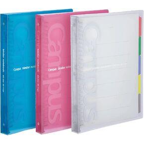 Kokuyo Campus Slide Binder with 5 Tab Dividers, Slim Type, A5, 20 Holes, Up to 65 Sheets, 3 Colors of Blue, Pink & Transparent, Japan Import (RU-P133)