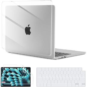 G JGOO Compatible with MacBook Air 13.6 inch Case 2025 2024 2023 2022 M3 A3113 M2 A2681, Ultra Clear Hard Shell Cover for MacBook Air M2 Case + Keyboard Cover + Screen Protector, Crystal Midnight