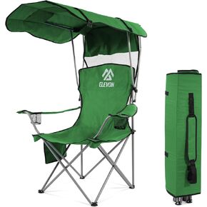 Camping Chair, Oversized Folding Chair with Canopy, Portable Outdoor Chair with Arms, Cup Holder and Carry Bag for Camping, Fishing, Beach, and Sports, Green