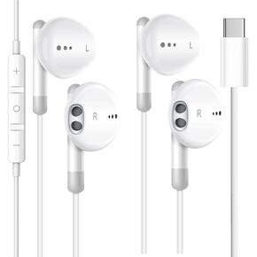 Type C Cbuds 2 عبوات سلكية سلكية مع MIC & Remote Control USB C Headones for iPhone 16/15 Pro Max بالإضافة إلى إلغاء الضوضاء لـ iPhone 16/15 Pro و iPad Pro و Galaxy S20/S21/S22/S23/Ultra Note 10/20