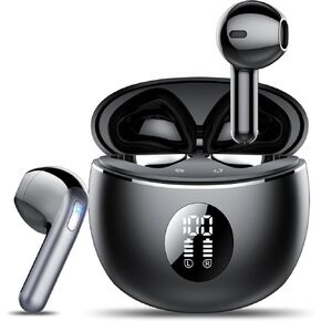 Wireless Earbuds, Bluetooth Headphones 5.4, 50H Playtime LED Display Deep Bass Ear Buds with 4 ENC Noise Cancelling Mic, IP7 Waterproof in-Ear Earphones for Phone Tablet Laptop Sports, Phantom Black