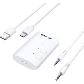 Bluetooth Transmitter Receiver 2-in-1, 5.3 Bluetooth Aux Adapter Aptx Low Latency, Portable Wireless Audio Adapter for Car/Headphones/Radio/TV - White