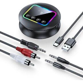 Support TF Card Bluetooth 5.4 Transmitter Receiver for TV Home Stereo,2 in 1 USB C Powered Wireless Audio Adapter for Car/Speaker/Headphones-with AUX RCA Input,NFC Bluetooth Audio Adapter