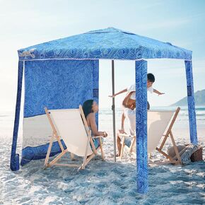 Cabana Beach ، 6.2 '× 6.2' مظلة الشاطئ مع الجدار الجانبي ، UPF 50+ حماية UV سهلة الإعداد خيمة الشمس مع جيوب الرمال للعائلة بأكملها (الصيف الشراعي)