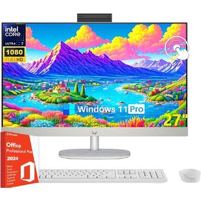 HP 27" All-in-One Desktop Computer, FHD IPS Touchscreen, Intel 12-core Ultra 7 155U (Up to 4.8 GHz), 64 GB DDR5, 2 TB SSD, Wi-Fi 6, HDMI, Wireless KB & Mouse, Windows 11 Pro, w/Lifetime Office 2024