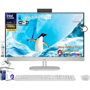 HP 27 All-in-One Desktop Computer, 27" FHD Touchscreen, Intel Ultra 7-155U(12-core), 64 GB DDR5, 4 TB SSD, Adjustable Angle, WiFi 6, Windows 11 Pro & Microsoft Office License, with Bonus Accessories