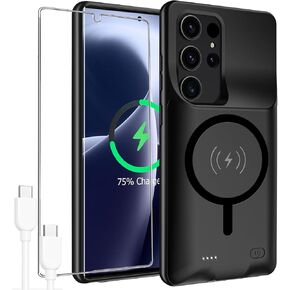 Battery Case for Galaxy S25 Ultra,Upgraded 12000mAh High Capacity Rechargeable Portable Protective Extended Charger Case Wireless Charging Compatible with S25 Ultra (6.9 inch) Charging Case & Carplay