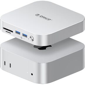 ORICO MiniLink USB4 40Gbps Hub for Mac Mini M4, 7-in-1 Aluminum Docking Station with Dual NVMe M.2 SSD Slots, 10Gbps USB-A Ports, 4.0 SD/TF Card Readers