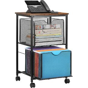 Mesh 5 Tier Rolling Storage Cart with 4 Swivel Casters 4 File Drawers Pull-Out File Holders Rack for Office Home, Desk Organization, Black