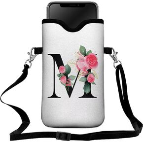 Cell Phone Sleeves Phone Bag Case Crossbody Neoprene Holder Lanyard Phone Pouch for iPhone 16 15 14 13 12 Series, Samsung S24 S23+ A35 - Letter_K