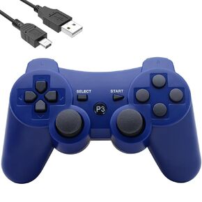 Eagolloar Wireless Controller for PS3, Dual Analog Bluetooth Rechargeable Game Controller for PS3 with Charging Cable,Dual Vibration-Blue