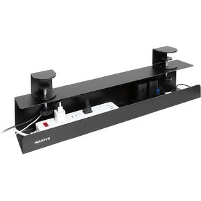 Mount-It! Clamp-On Under Desk Cable Management Tray – No-Drill Metal Cable Organizer for Office & Glass Desks, Secure Wire Management Tray for Power Strips & Cords – Sturdy Desk Cable Tray 23.6" Black