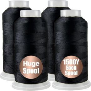 4Pcs Bonded Nylon Thread for Sewing, 210d/3 Upholstery Polyester Thread, 4 Cone of 1500 Yards Each Leather Sewing Thread, Serger Overlock Machine for Sewing Hair Extension Thread