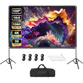 Outdoor Projector Screen with Stand, Qoolfoto 120 Inch Portable Projector Screen, Indoor Outdoor Projection Screen 16:9 4K HD Wrinkle-Free Movie Screen with Carry Bag for Backyard Movies Home Theater
