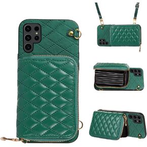 Compatible with Samsung Galaxy S25 Ultra 5G Zipper Wallet Case with Crossbody Shoulder Strap Flip Purse Card Slots, Card Holder Stand Cell Phone Cover for S25Ultra 25S S 25 25Ultra Women White
