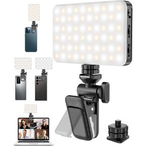 120LED Portable Selfie Light:Phone Light with Clip & Camera Tripod Adapter Rechargeable 3000mAh CRI 95+, 3 Light Modes, for Video Conference Lighting, Makeup, Live,Vlog,is Appy to Creator