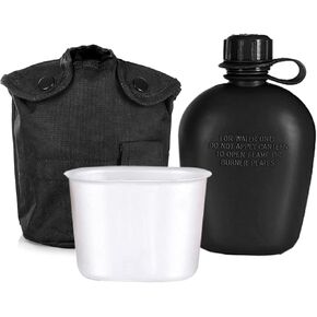 HXBER 3 Piece Canteen Kit with Aluminum Cup and Cover for Outdoor Camping Hiking Backpacking Survival