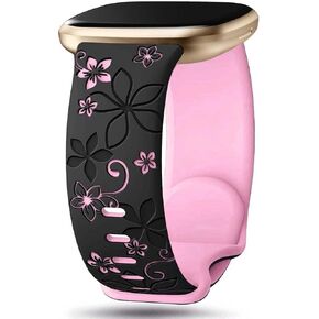Two-Tone Floral Engraved Band Compatible with Fitbit Versa 3/4/ Sense 2 Bands, Cute Flower Soft Silicone Sport Strap Bracelet Wrist Band for Fitbit Sense/Versa 3/4 Women Men