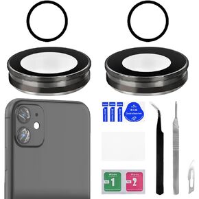 for iPhone 11 Camera Lens Glass with Frame Replacement Rear Camera Back Camera Lens Metal Frame Cover Replace with Full Repair Tools Kit Model: A2221 A2111 A2223