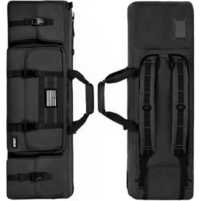 42" Double Rifle Case, Long Double Rifle Gun Bag with 10 Accessory Pockets Padded Handle, Adjustable Shoulder Strap for Outdoor Hunting Shooting, Firearm Transportation