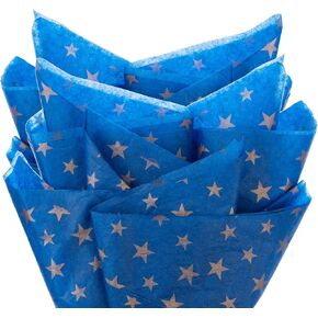 We Moment Blue Tissue Paper Silver Star Navy Blue Wrapping Paper for DIY Crafts,Pack Bags，50 Sheets