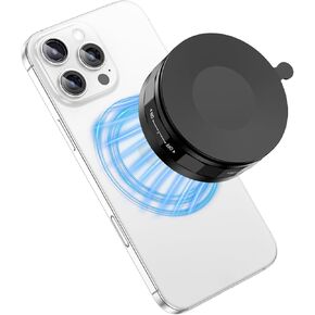 CloudValley Magnetic Shower Mirror Phone Holder, Portable Vacuum Suction Cup Phone Mount for iPhone 16 15 14 13 12, Hands-Free Removable Phone Holder for Bathroom Kitchen Makeup Video, Black