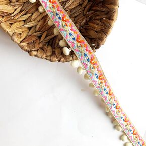 Heyiwell 5 Yards Pompoms Fringe Trim Ribbon,Pom Pom Ball Tassel Trim for Sewing Accessories and Craft Projects 1.38" Wide (White)
