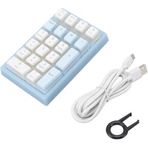 Acogedor Mechanical Numeric Keypad, Wired 21 Keys Mini Numpad, Portable Numeric Keypad with 4 Additional Keys, RGB Backlight Gaming Keypad for Cashier Blue and White