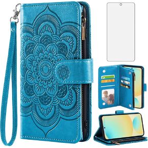 Asuwish Phone Case for Samsung Galaxy S24 FE 5G Wallet Cover with Tempered Glass Screen Protector and Flower Leather Flip Credit Card Holder Stand Cell Accessories S 24 EF S24FE 24S Women Rose Gold