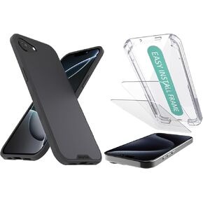 Smartish iPhone 16e MagSafe Case + 2-Pack Tempered Glass Screen Protector Bundle - Gripmunk + Tuff Sheet - Protective Magnetic Case with Screen Protection for Apple iPhone 16e - Black Tie Affair