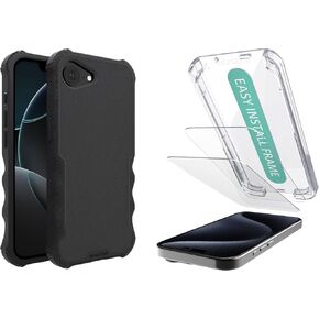 Smartish iPhone 16e MagSafe Case + 2-Pack Tempered Glass Screen Protector Bundle - Gripzilla + Tuff Sheet - Protective Magnetic Case with Screen Protection - Black
