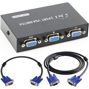 PASOW VGA 2 in 1 Out 2 Port VGA Switch + VGA to VGA Monitor Cable (1.5 Feet + 6 Feet)