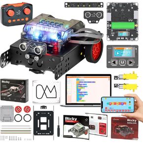 WhalesBot Rocky Coding & Remote Control Robot Kit for Kids 8-16, Modular/Scratch/Python/C Programming, Educational Engineering Science Toy Set with Multiple Sensors and Smart Controller