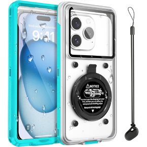 Beasyjoy Waterproof Phone Case, Underwater Snorkeling Diving Phone Case, Universal Self-Check Water Proof Case Up to 6.9 Inch for iPhone 16/15/14/13/12/11 and Samsung S24/S23/S22/Google Series - Blue