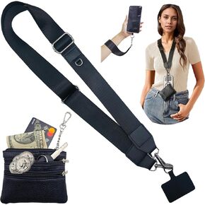 Phone Lanyard Crossbody قابل للتعديل مع الحقيبة السحابية ، حزام الهواتف الذكية للمعصم القابلة للفصل لمهرجان حفل السفر ، سلسلة الكتف الشاملة للهاتف مع محفظة متوافقة مع iPhone