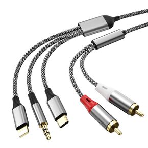 ثلاثة من كل كبل صوت RCA ، يستخدم لتوصيل محول كابل RCA ، USB C إلى 2 كابل RCA ، كابل AUX 3.5 ملم ، يستخدم لمكبر الصوت ، السيارة ، المسرح المنزلي ، مكبر الصوت ، التلفزيون (5.3 م/7.55 قدم)