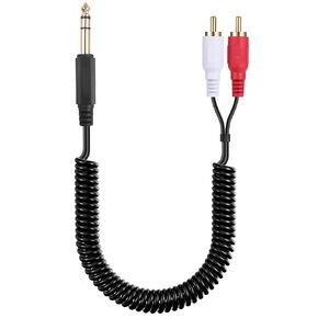 6.35mm to 2RCA Stereo Audio Cable 1/4 TRS Male to Dual RCA Male Splitter Cable Gold-Plated 1/4'' to 2RCA Audio Coiled Cable for Amplifiers Mixers Speakers 14 in/35cm