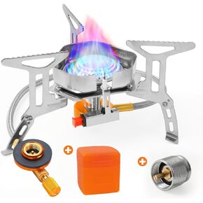 Portable Camping Stove with Propane Adapter - GEEKHOM 6800W Windproof Gas Stove Foldable Backpacking Stove, Piezo Ignition & Stable Pot Support for Outdoor Cooking Hiking