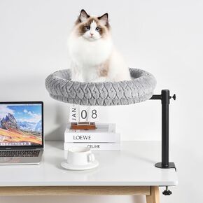 Cat Desk Bed,Cat's Desk Nest with Crafted Workmanship,Suitable for Cats up to 50 pounds,Steel Frame, Adjustable Height, 360 Rotating cat Desk Bed,Easy to Install, Including mounting Accessories