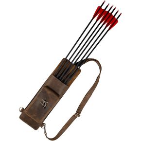Rectangular Archery Back Arrow Holder, Vintage Quiver for Shooting Practice, Training, Full Grain Leather, Handmade Archer Accessories, Bourbon Brown