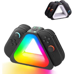 شحن Dock لـ Switch 2 Joycons ، ما يصل إلى 4 وحدات تحكم محطة شاحن للتبديل 2 مع شحن USB Type-C مع 7 RGB Light Mode (أسود)