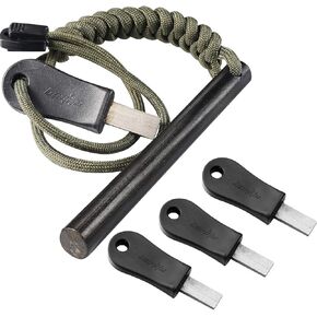 bayite 4 Inch Survival Flint Fire Starter Ferro Rod Kit with Striker, Pack of 3 Striker-Pro HSS Striker