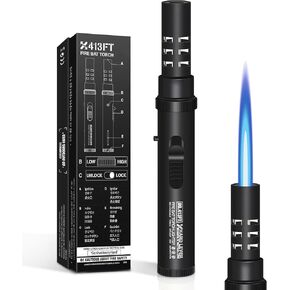 Windproof Butane Torch Lighter with Safety Lock, Portable Butane Lighter with Adjustable Jet Flame for Camping Candles Grill BBQ, Refillable Kitchen Cooking Torch (NO PREFILLED) (Black)