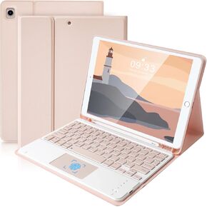 SOPPY Bluetooth Keyboard Case with Touchpad for iPad 9th Gen 2021, 8th Gen 2020, 7th Gen 2019 10.2", Air 3 & Pro 10.5", Detachable Wireless Keyboard, Slim Protective Cover, Rechargeable, Pink