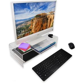 N'icePackaging 1 Qty - 5.5" High - 5mm Acrylic Glass Elevated Computer Monitor Stand w/Divider - for Computers/Laptops/All-in-Ones/Notebooks/External Hard-Drives - 9" Wide Base