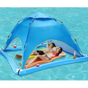 Sun Shade Sails for Swimming Pool,2 Person Automatic Pop Up Pool Spa Sun Shelter,UPF 50+ UV Protection and Waterproof Floating Shade Tent for Pool and Lake with Carry Bag (Blue New)