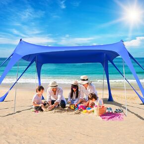 Beach Tent Camping Sun Shelter with UPF50+,8 Sandbags,2 Sand Shovels & 4 Stability Poles Beach Tent,Outdoor Shade Beach Canopy for Camping Trips,Fishing, Backyard Fun or Picnics