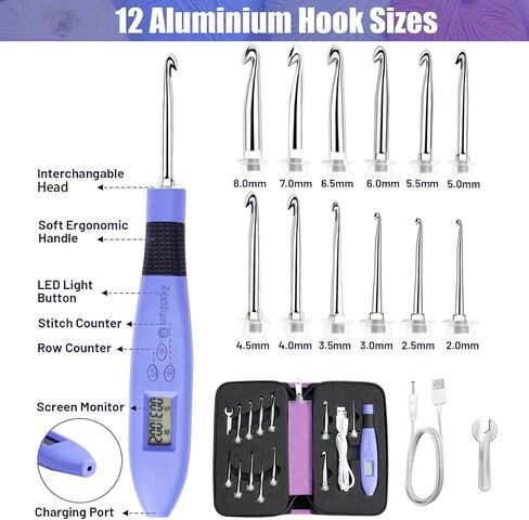 Crochet Hook with 22 Different Size, Crochet Hooks for Stitch & Row Counter, Light Up Crochet Hooks Interchangeable Crochet Needle, Ergonomic Crochet Hooks with 2 Levels Led in Saudi Arabia